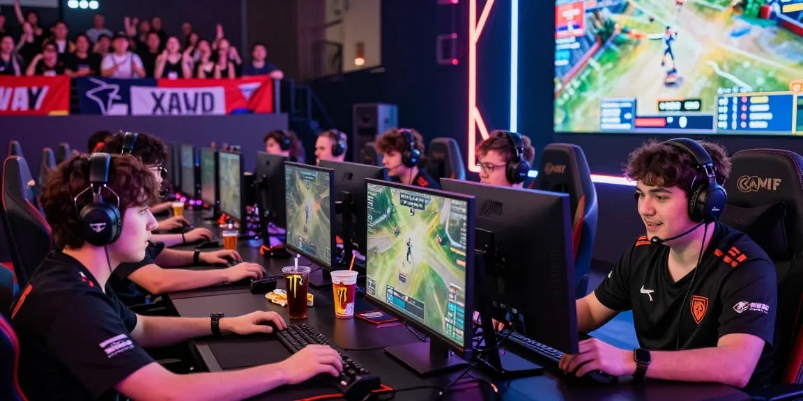 rokok88 esports athletes in a vibrant arena during a thrilling tournament