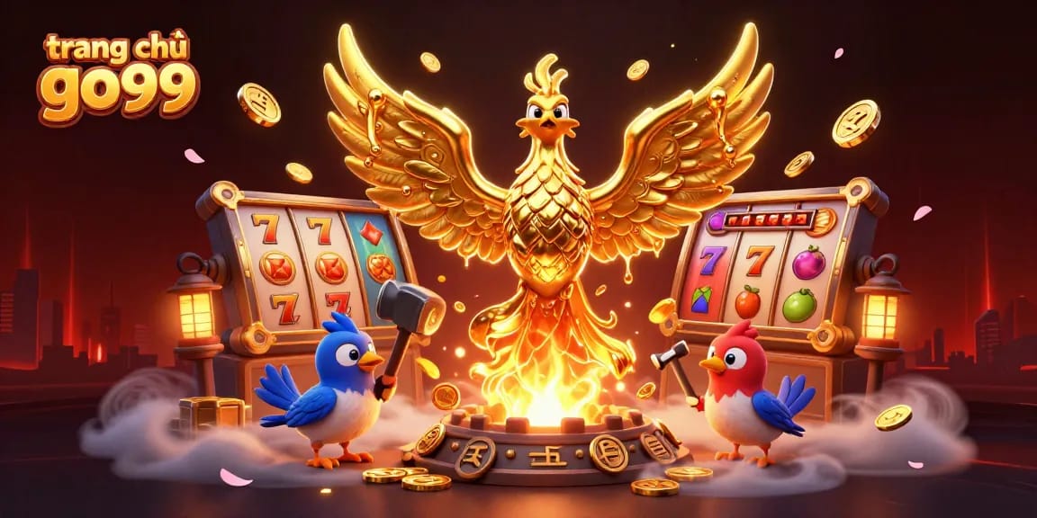 Engaging scene of trang chủ go99 showcasing a golden phoenix and dynamic slot game elements.