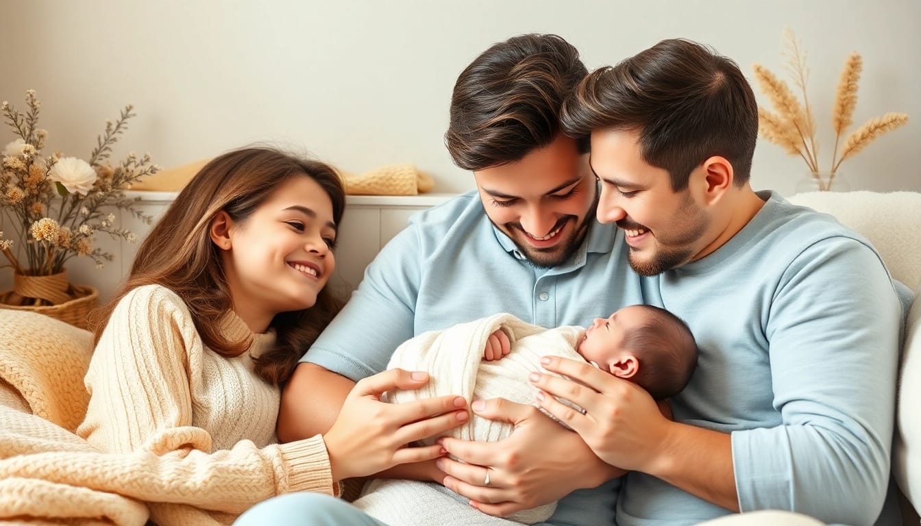 Family with new bornbaby enjoying a loving moment together in a cozy home setting.