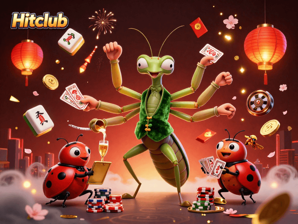 Hitclub engaging players with vibrant 3D casino scene featuring card games and jackpot excitement.