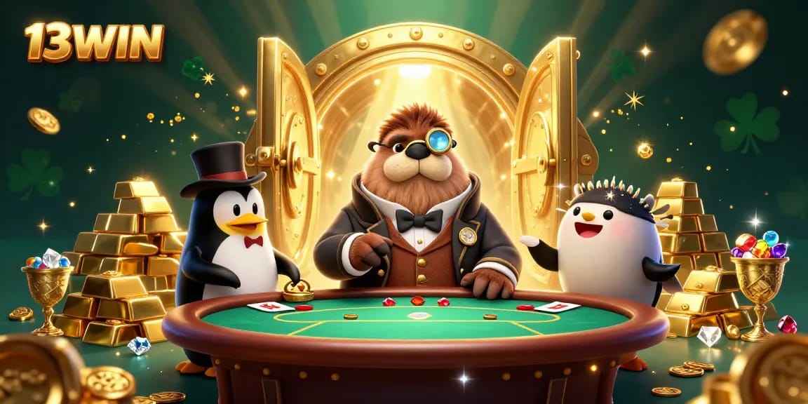 Join the 3D walrus and penguin dealers at the bustling underwater poker game at 13WIN.