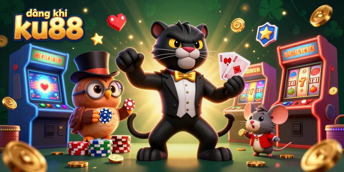 Engage in thrilling gaming experiences with đăng ký ku88 featuring a stylish panther, top-hat owl, and lucky mouse.