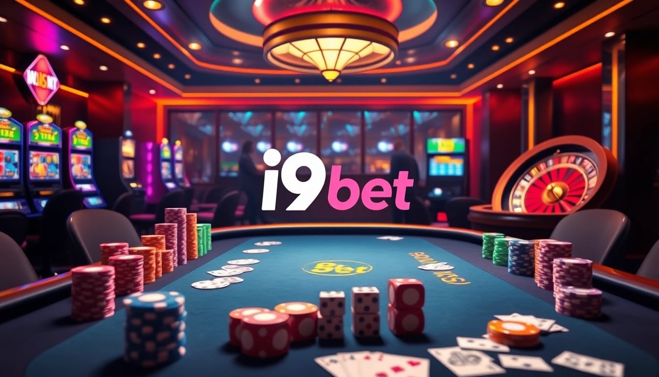 Experience the excitement of i9 bet at a high-stakes poker table with vibrant gaming elements.