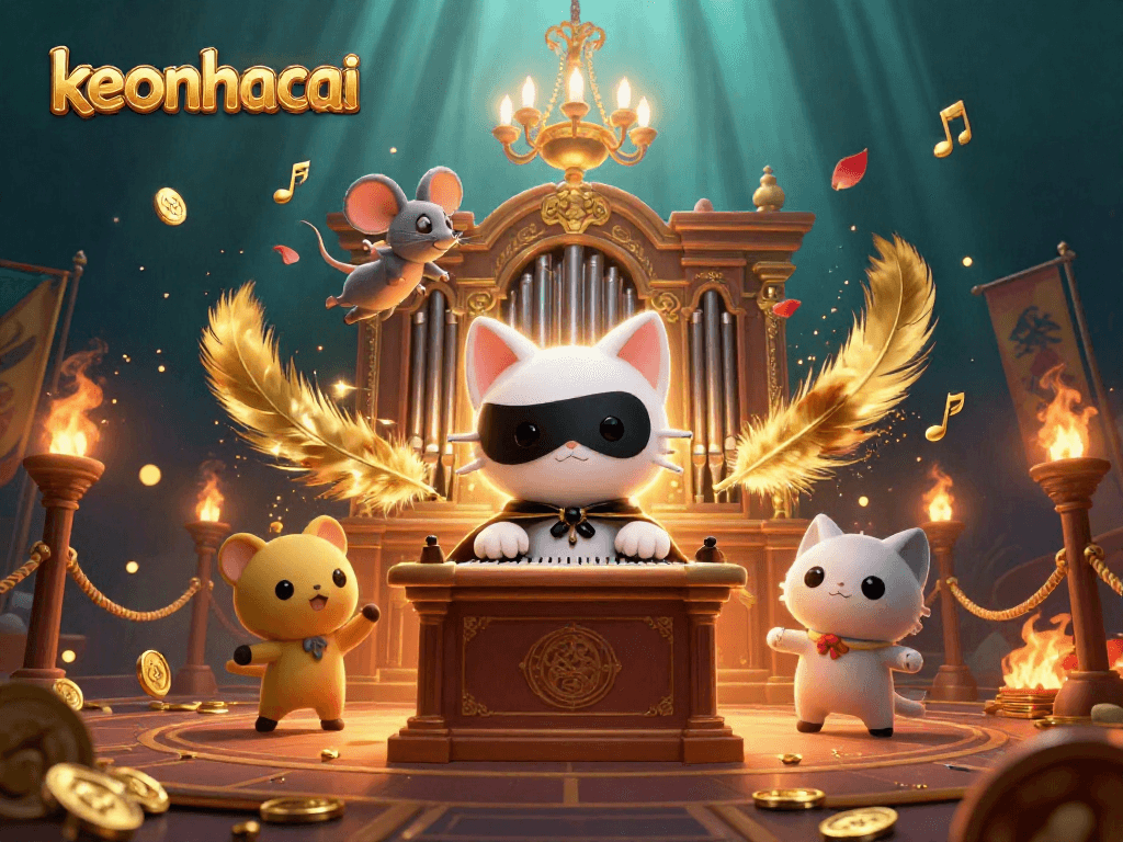 Experience the excitement of keonhacai in this vibrant casino-themed illustration featuring dynamic characters.