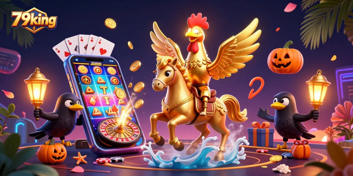 Engage with 79king in a vibrant casino scene featuring iconic 3D characters and thrilling game elements.