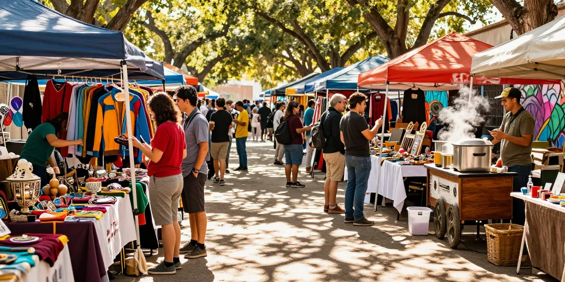 Explore vibrant vintage market with diverse stalls and rokok 88 collectibles