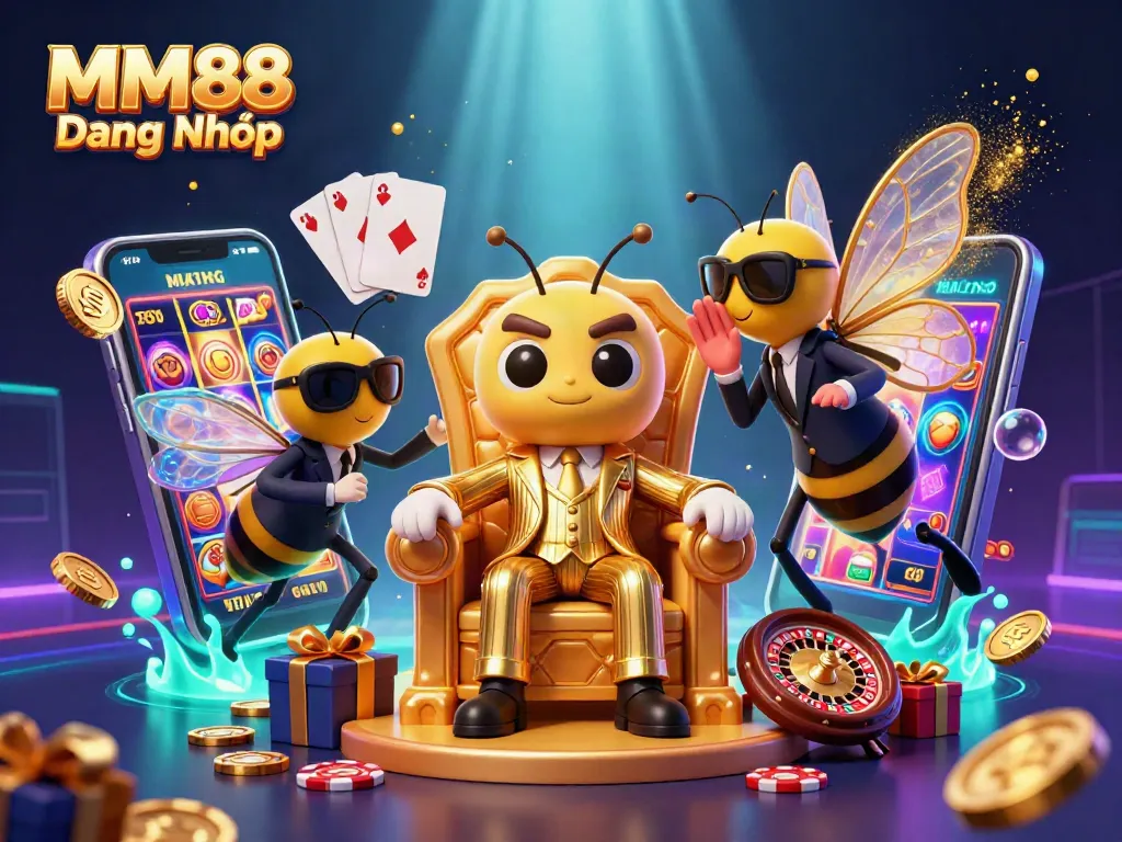 Engage with MM88 Đăng Nhập through a vibrant casino scene with dynamic characters and gambling activities.