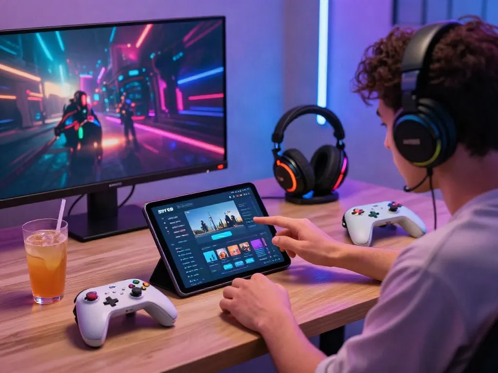 Engaged user experiencing SKY88 online gaming platform in a lively home environment