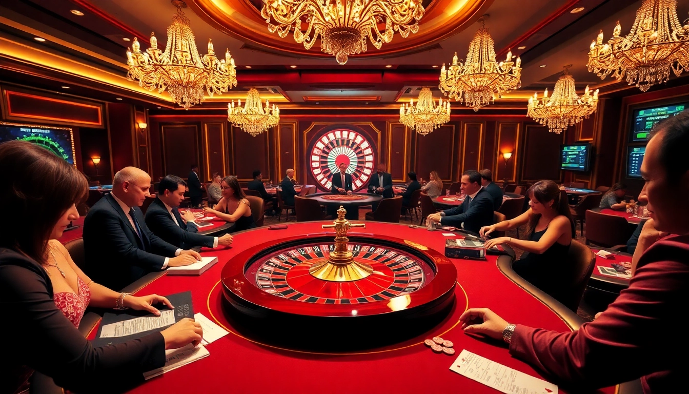 Enjoy the thrill of sunwin at an elegant casino featuring roulette and poker tables.