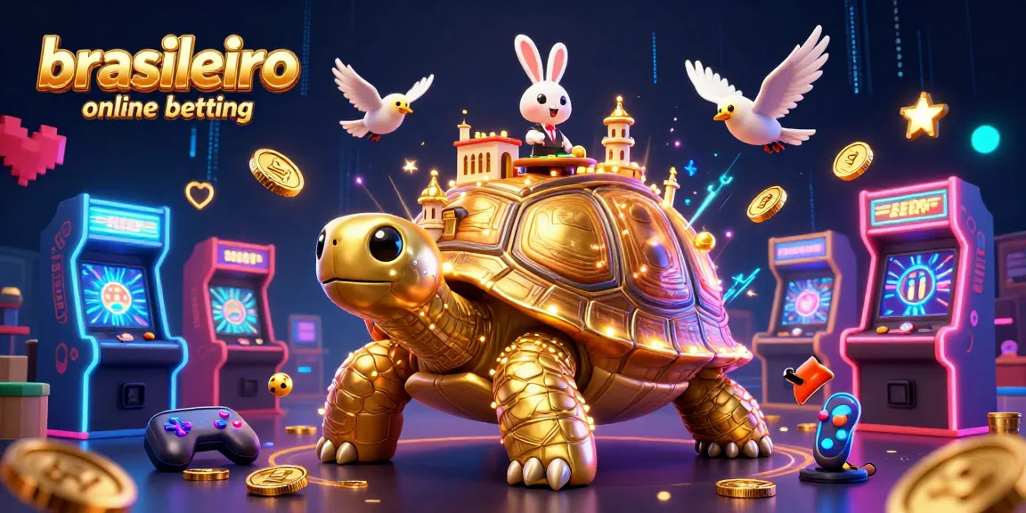 Engage in brasileira online betting with a 3D cartoon scene featuring a tortoise casino and dealer.