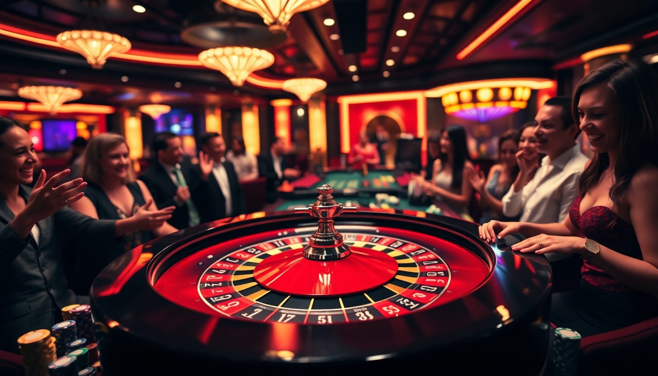 Joueurs excitants découvrant les meilleurs bonus casino en ligne à une table de roulette.