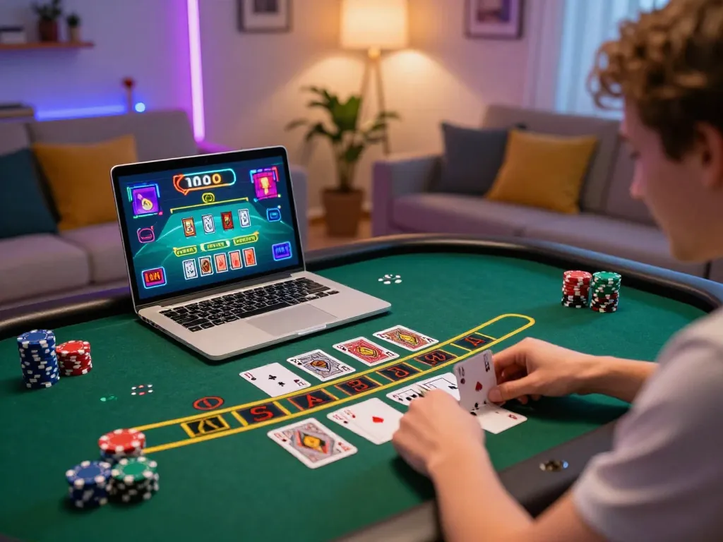 Experience the engaging world of online blackjack at 688vbest with a strategic gaming setup in a cozy environment.
