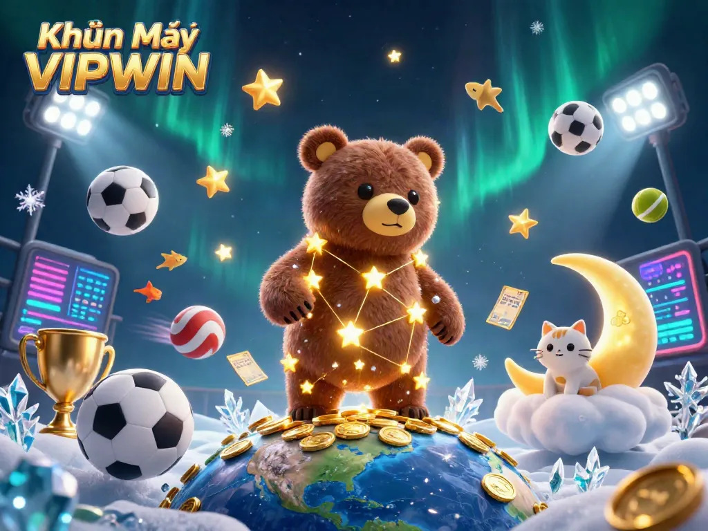 Engage with Khuyến Mại VIPWIN offers captured in an ultra-detailed 3D illustration, featuring festive characters and gaming elements.
