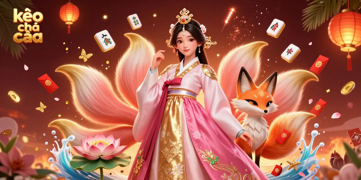 Engage with kèo nhà cái in an exciting scene featuring an elegant woman in hanbok and a lucky fox.
