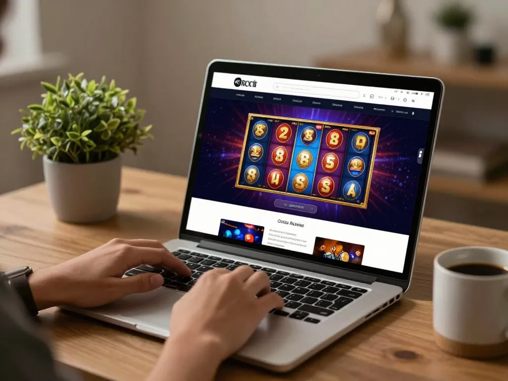 Engaging online gameplay showcasing nhà cái Jun88 on modern laptop, enhancing home gambling experience