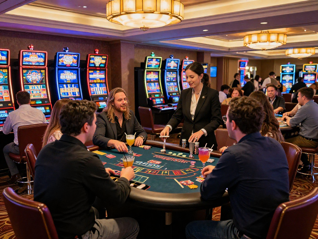 Experience the thrill of gaming at https://vin88-casino.games/ with players engaged at a lively blackjack table.