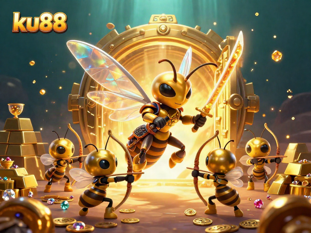 Engage with thrilling ku88 casino action as the golden hornet samurai battles for treasure amidst sparkling gold and jewels.