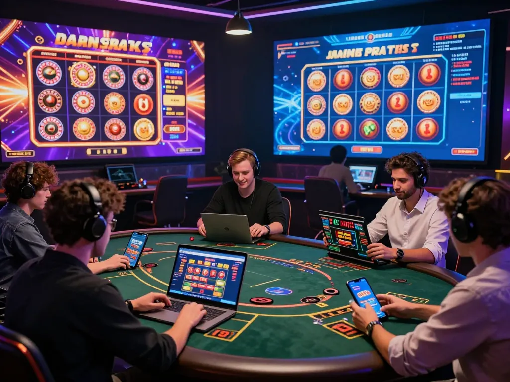Exciting dynamic scene of 12bet brasil online gaming, showcasing players engaged in vibrant betting activities with colorful digital casino interfaces.