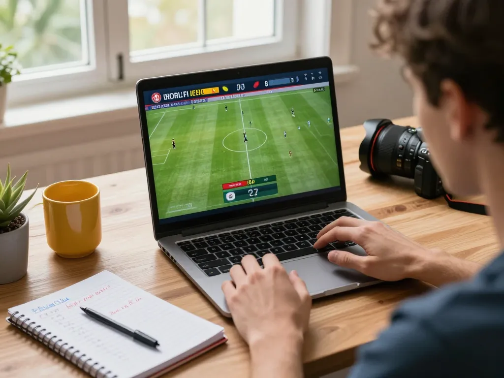 Engaging in live betting strategies for soccer on socolive streaming platform, surrounded by vibrant sports paraphernalia.