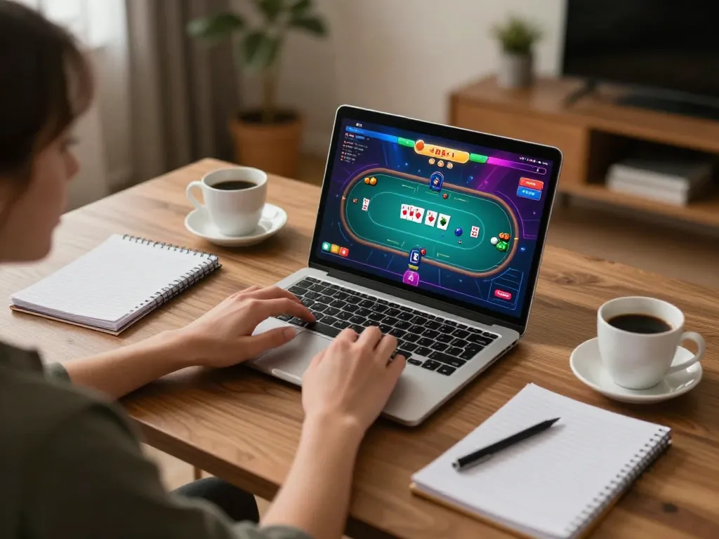 Player engaging with MK8 online casino from a stylish home setup, showcasing dynamic gameplay.