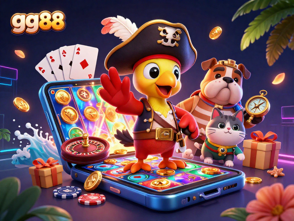 Engage in thrilling sports betting action with gg88, showcasing exciting elements of gambling like slots and poker.