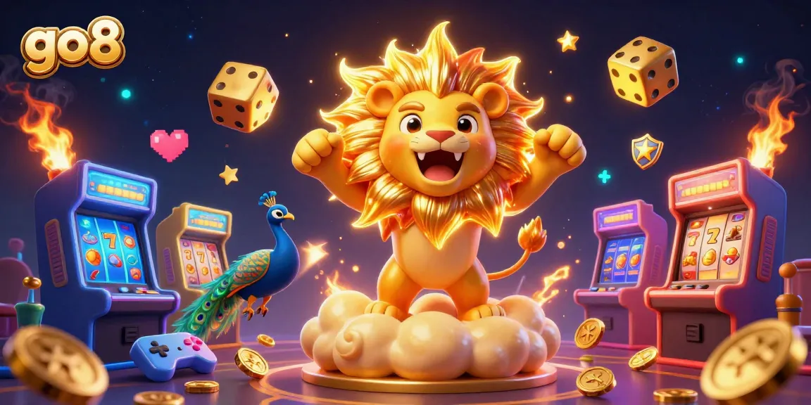 Experience thrilling wins at go8 with this vibrant casino-themed illustration featuring dynamic 3D game elements.