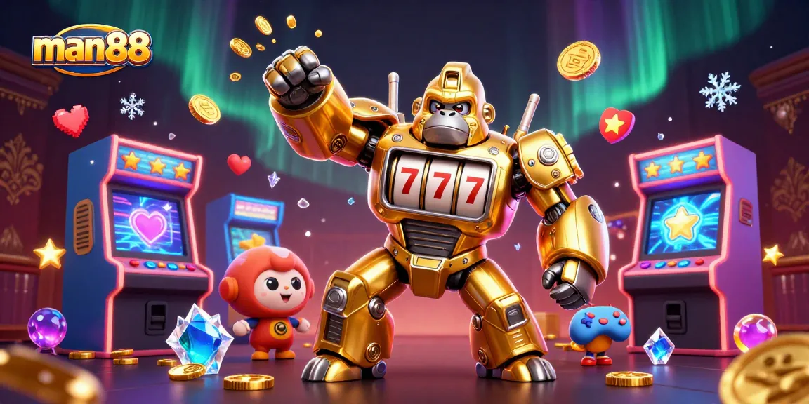 Experience thrilling gameplay with the man88 gorilla mech in this vibrant casino illustration.
