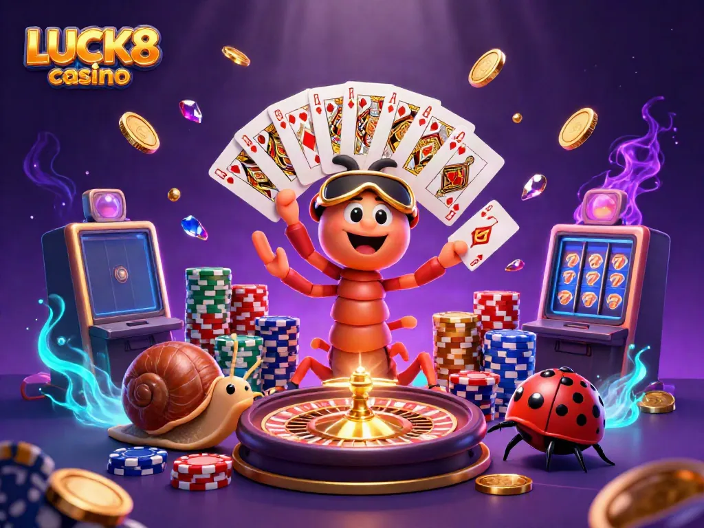 Experience LUCK8 casino thrills with a vibrant 3D dealer, high-roller snail, and dynamic game elements.