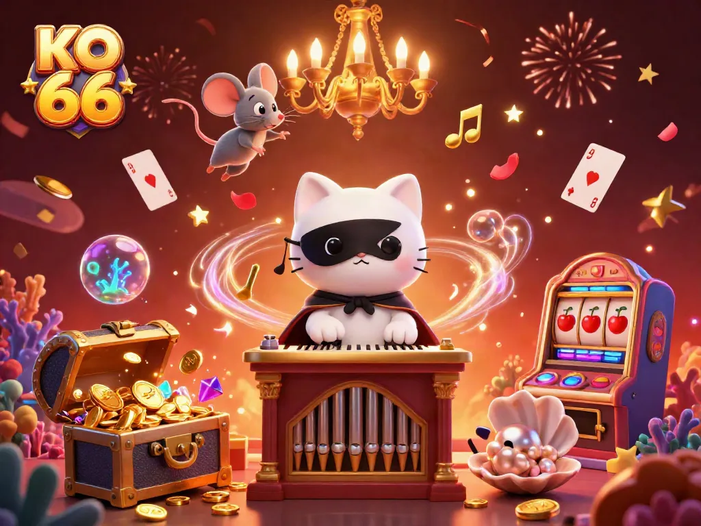 Spin to win with KO 66, a vibrant casino scene featuring a phantom cat and gaming excitement.
