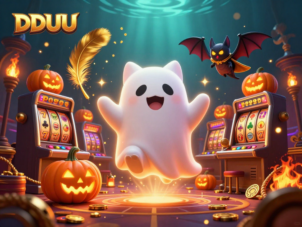 Experience the DDUU casino magic with ghostly characters in a vibrant slot mansion.