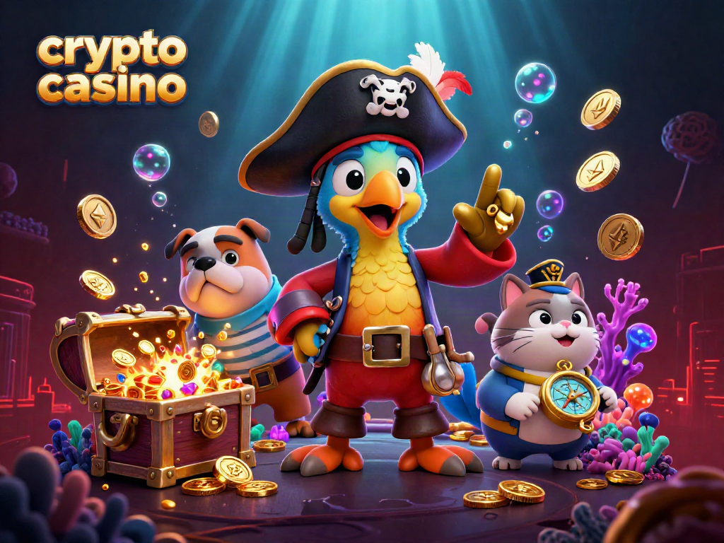 Engage in thrilling crypto casino adventures with colorful characters and dynamic scenes.