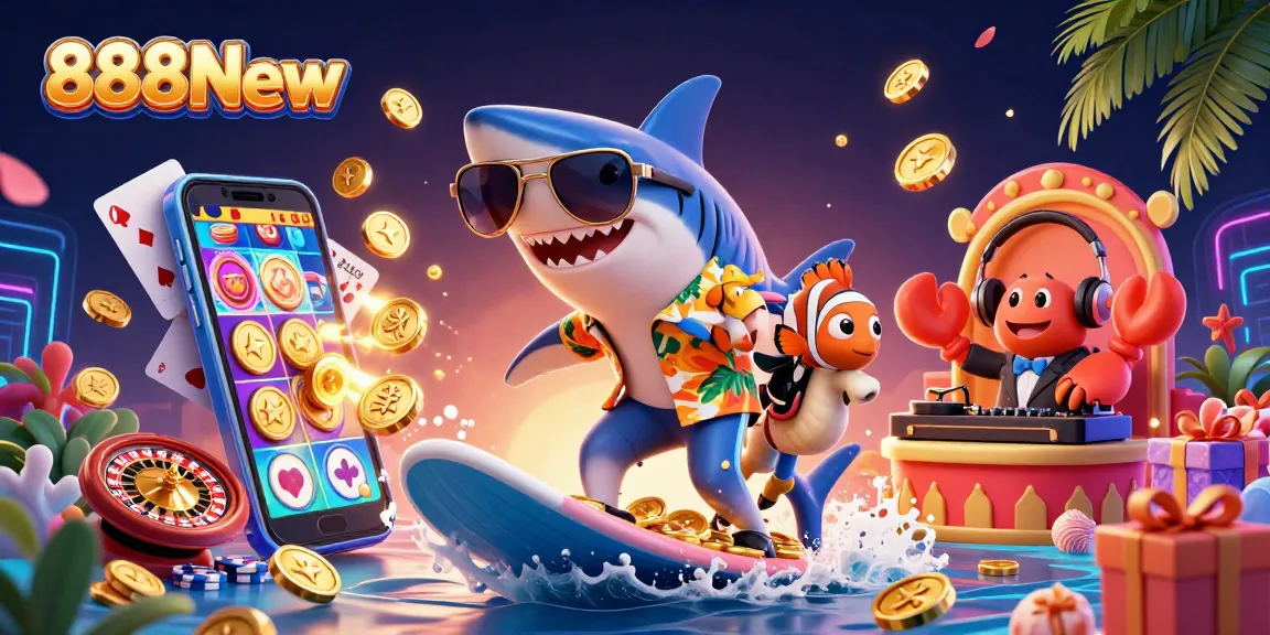 Experience thrilling gameplay with 888New presenting a vibrant underwater casino scene filled with gold coins and animated characters.