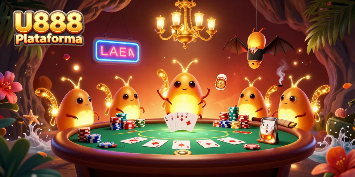 Experience the excitement at U888 Plataforma with glowing characters and a vibrant casino scene.