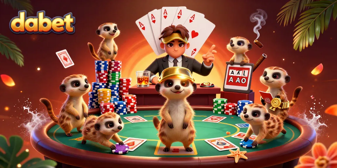 dabet offers an elaborate casino experience featuring meerkats with poker tables and vibrant games.