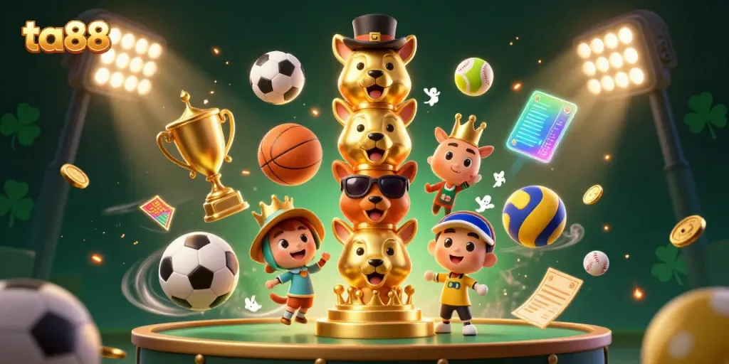 Experience the thrill of ta88 with vibrant casino elements and an energetic golden totem in action.