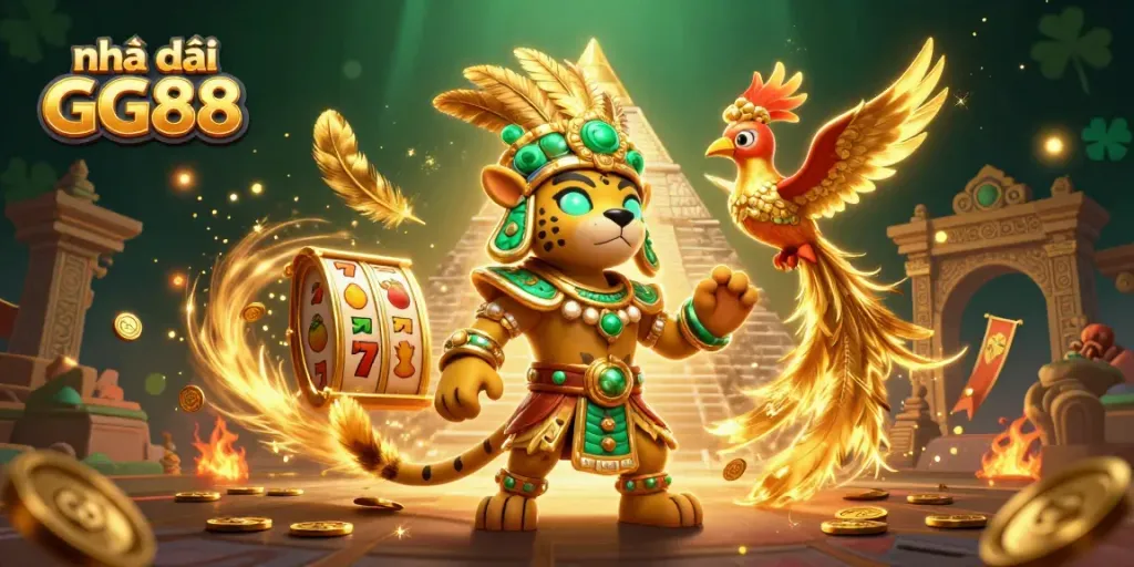 Experience thrilling gameplay with Nhà cái GG88's rich casino scene featuring vibrant slot reels and captivating characters.