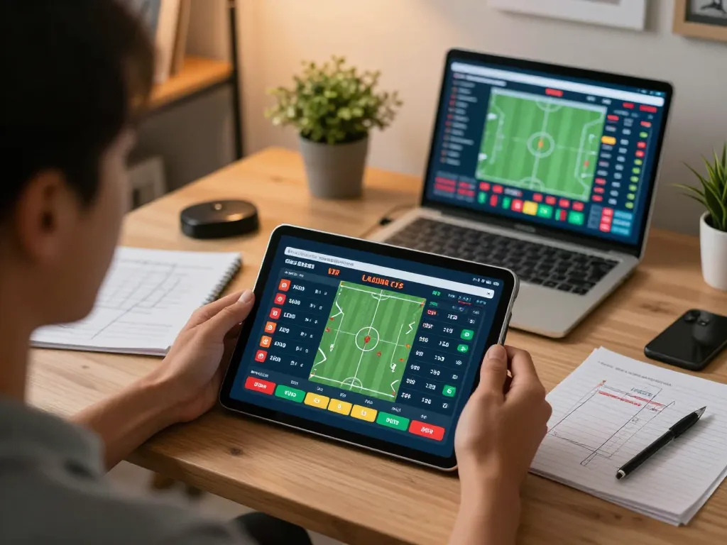 Engaging in strategic sports betting on a tablet in a cozy home office, highlighting C168.