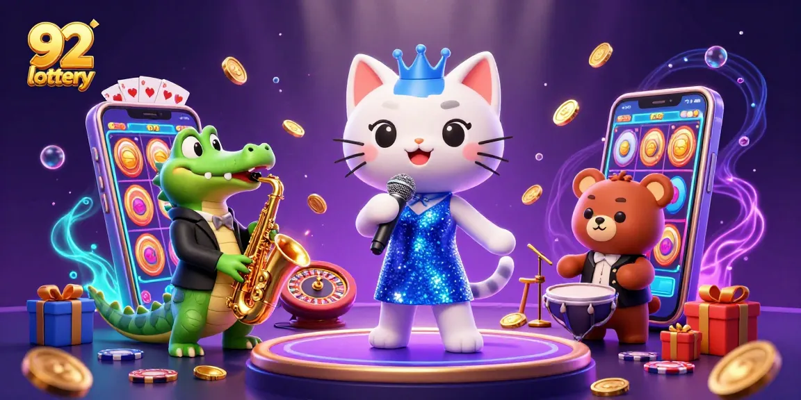 Engage with the thrilling 92 lottery scene featuring vibrant characters and dynamic casino elements.