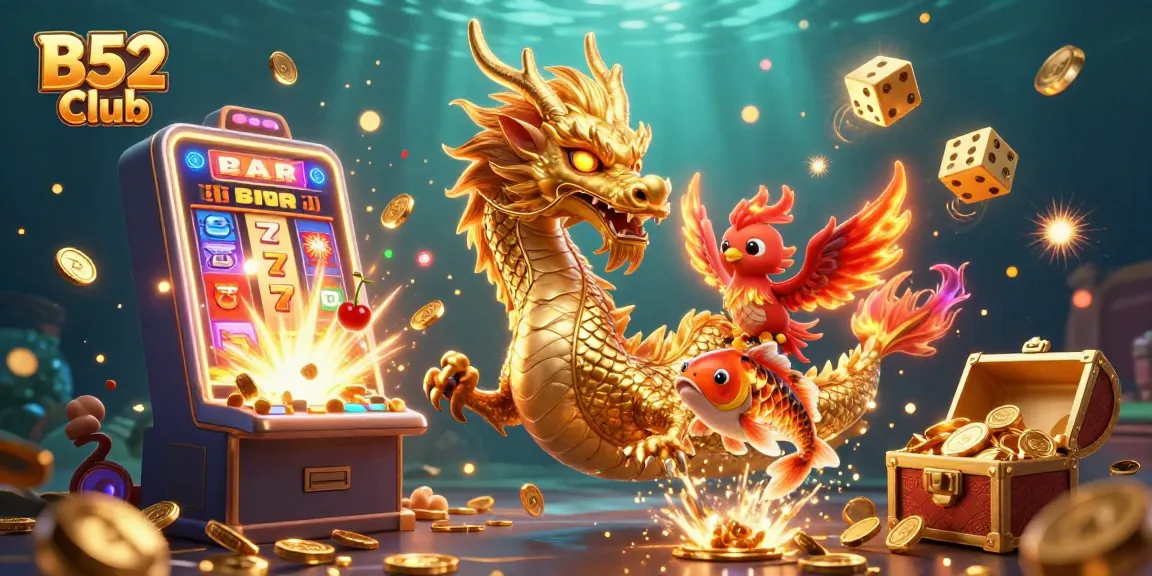 B52 Club enhances gaming excitement with a golden dragon, lucky koi fish, and dynamic jackpot features.