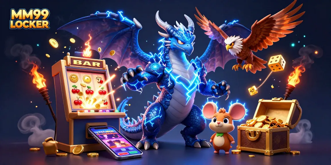Experience the thrilling MM99 LOCKER with a colorful jackpot explosion in a vibrant casino scene.