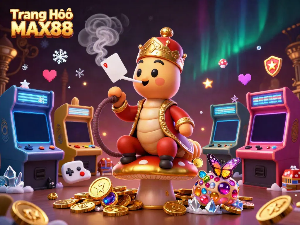 Experience the glamor of Trang Chủ MAX88 in this vibrant illustration highlighting casino elements and characters.