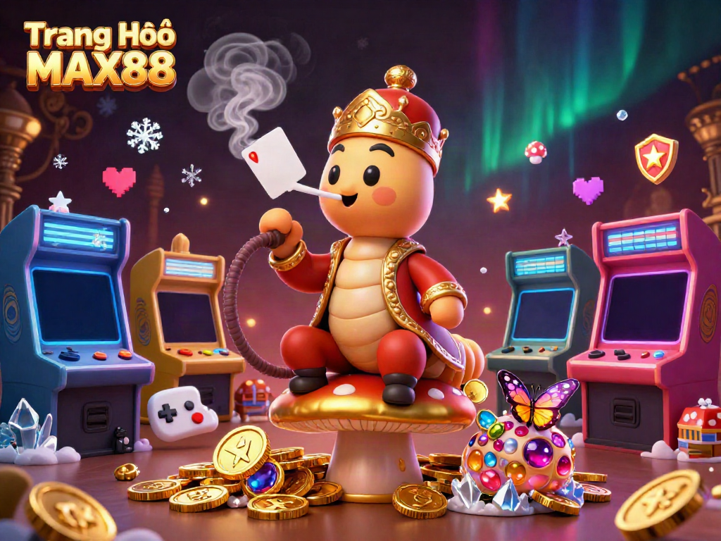 Experience the glamor of Trang Chủ MAX88 in this vibrant illustration highlighting casino elements and characters.