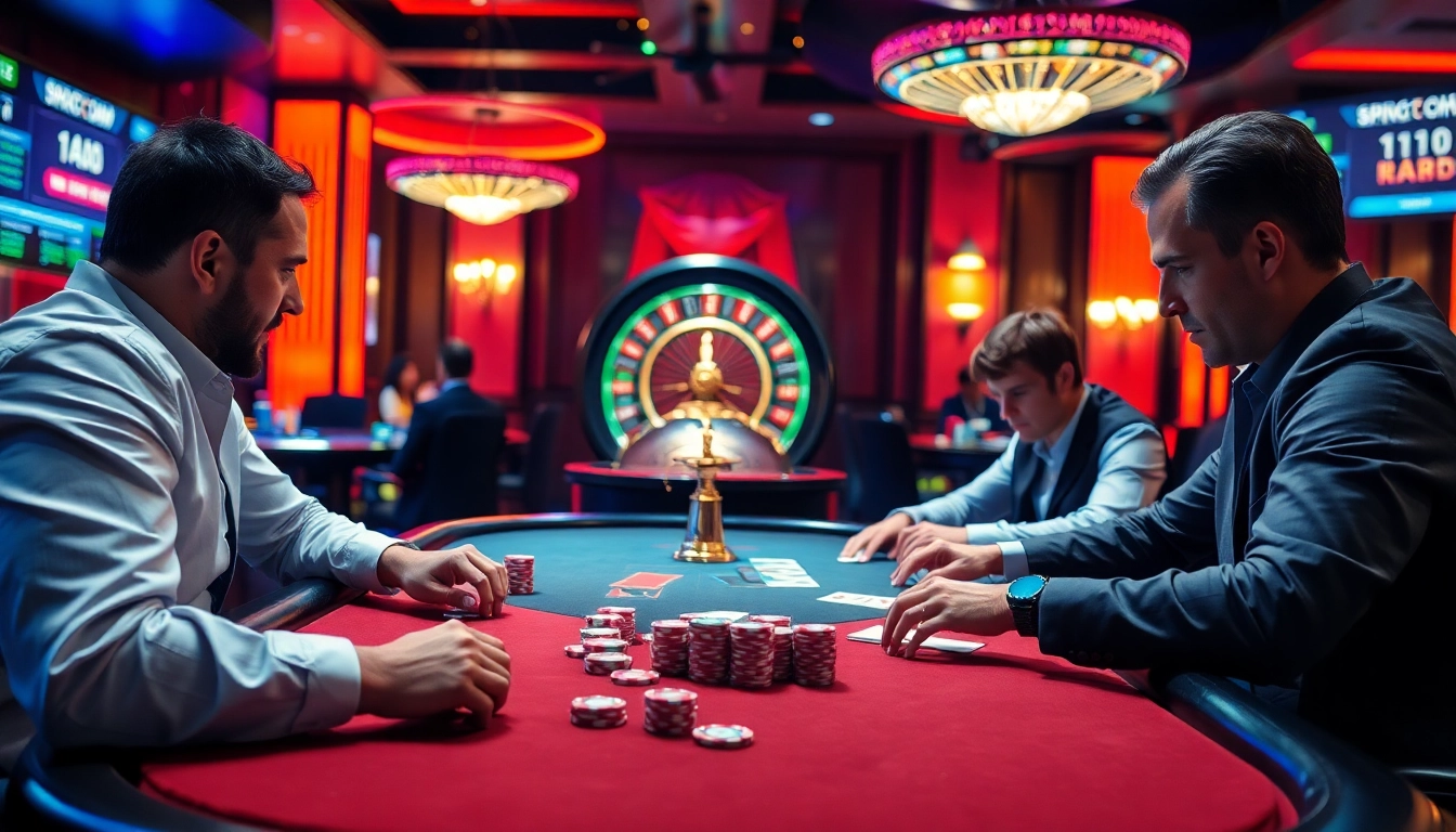 Capturing the excitement of kqbd in a lively poker game with colorful chips and a roulette wheel.