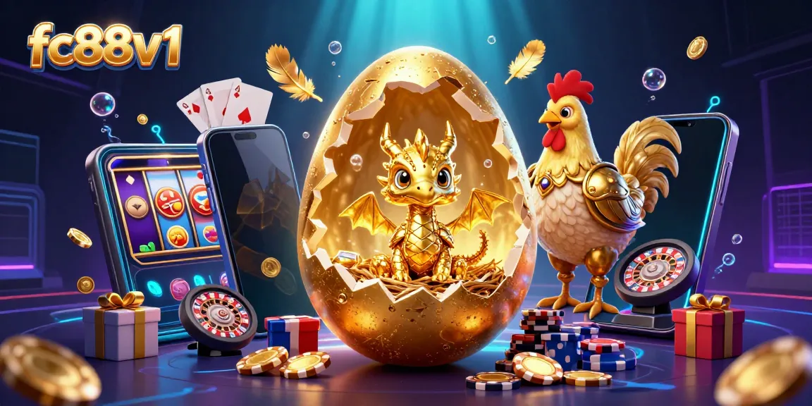 Experience thrilling gameplay at fc88v1 with a dazzling golden dragon and poker chips set in a dynamic casino scene.