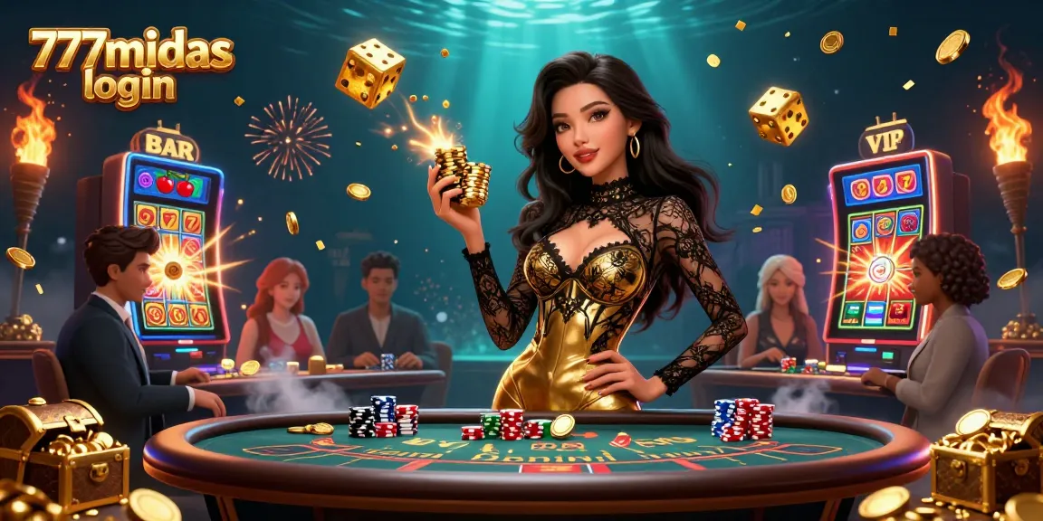 Experience the thrill of 777midas login as glamorous gamblers engage at a high-stakes casino.