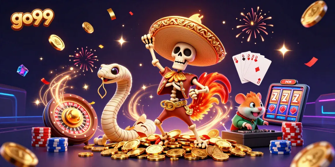 Experience thrilling wins at go99 with a festive 3D casino adventure scene filled with excitement and action.