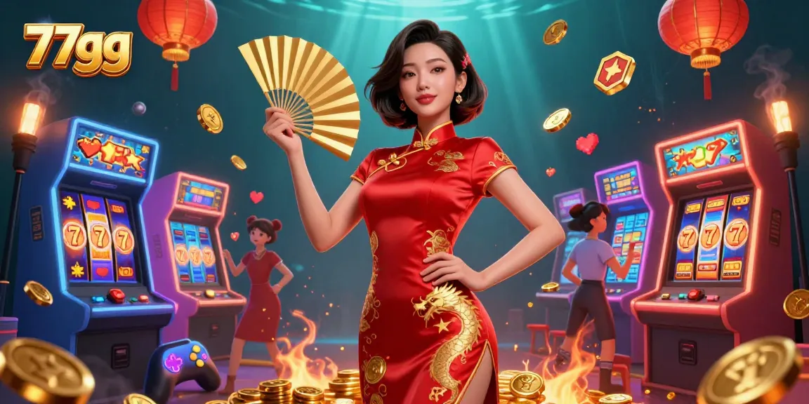 Experience thrill at 77gg with a stunning casino scene featuring immersive gaming elements and dynamic characters.