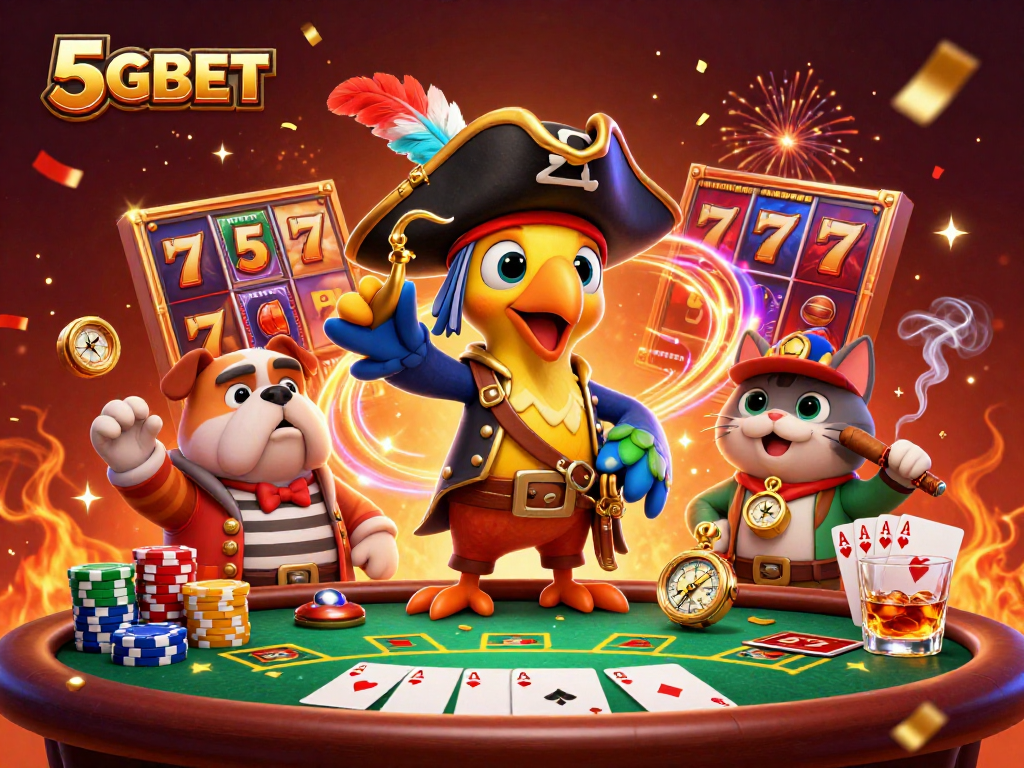 Experience thrilling slots with 5GBET's jackpot adventures, led by a pirate captain and his crew.