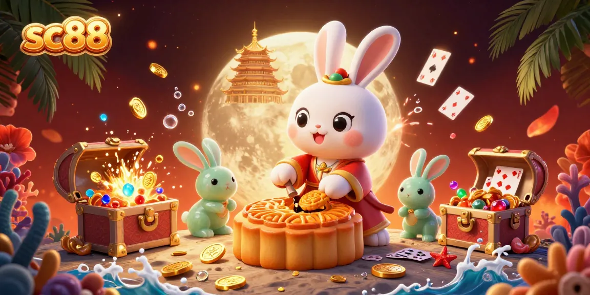 Engage in exciting gameplay at sc88 with the illustrated Chinese moon rabbit revealing poker chips.