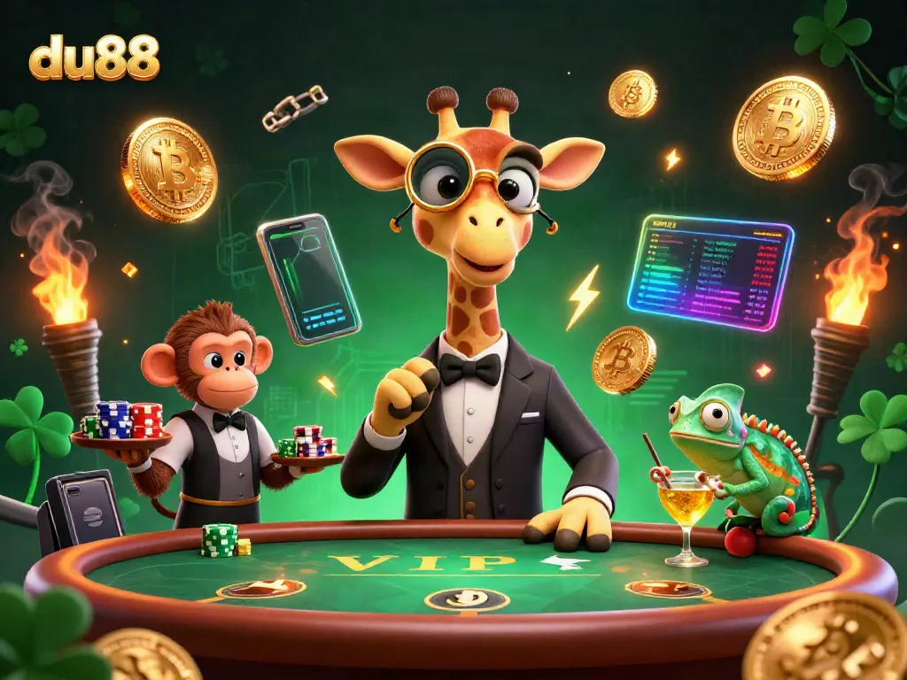 Engage with du88's stunning casino atmosphere featuring a high-roller giraffe and unique gaming elements.